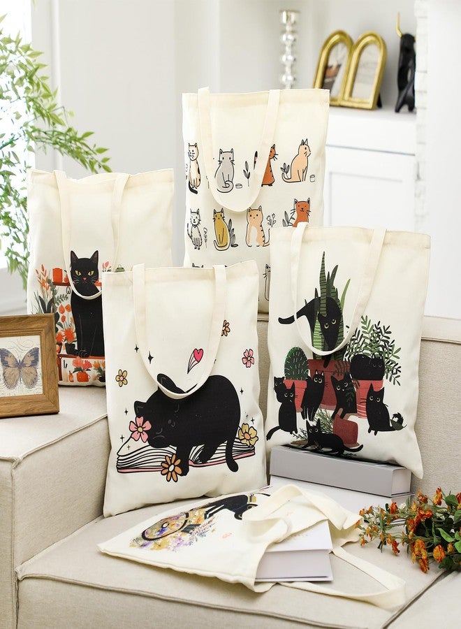 Wovnet 12 Pcs Black Cat Tote Bags Cute Canvas Gift Bag Bulk for Women Cat Lovers - Image 4