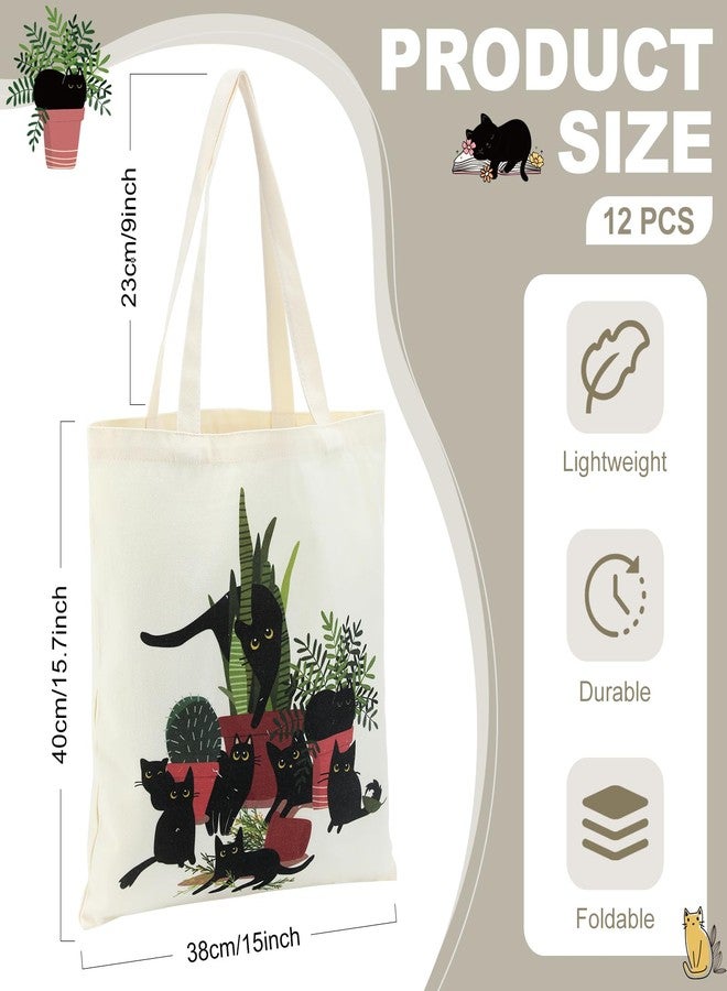 Wovnet 12 Pcs Black Cat Tote Bags Cute Canvas Gift Bag Bulk for Women Cat Lovers - Image 2