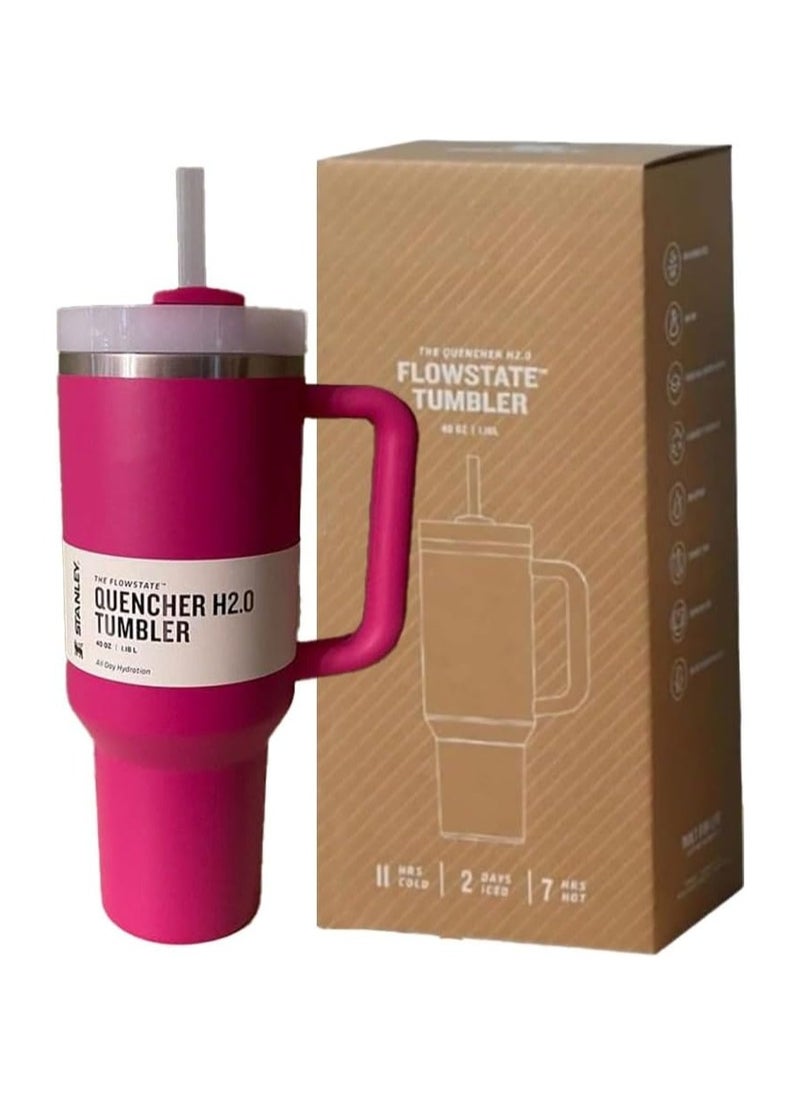 Stanley - Stanley Tumbler With Handle 40 oz Travel Mug Straw Covers Cup with Lid Insulated Quencher Stainless Steel Water Iced Tea Coffee Gift HOT PINK - Image 1
