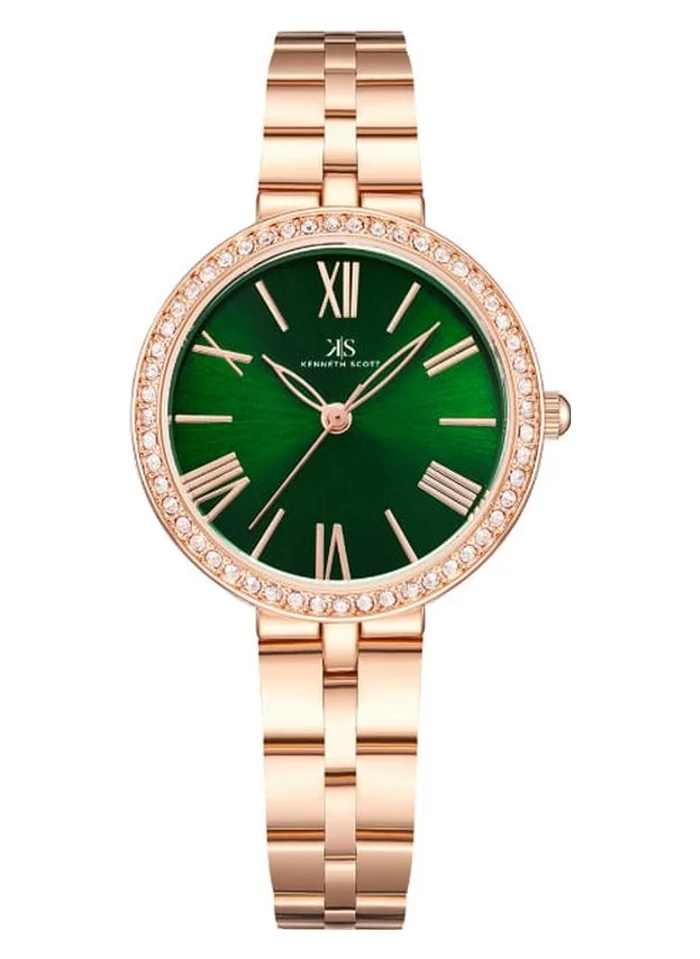 KENNETH SCOTT Kenneth Scott K23502-RBKG Women's Analog Display Watch & Stainless Steel Strap Rose Gold
