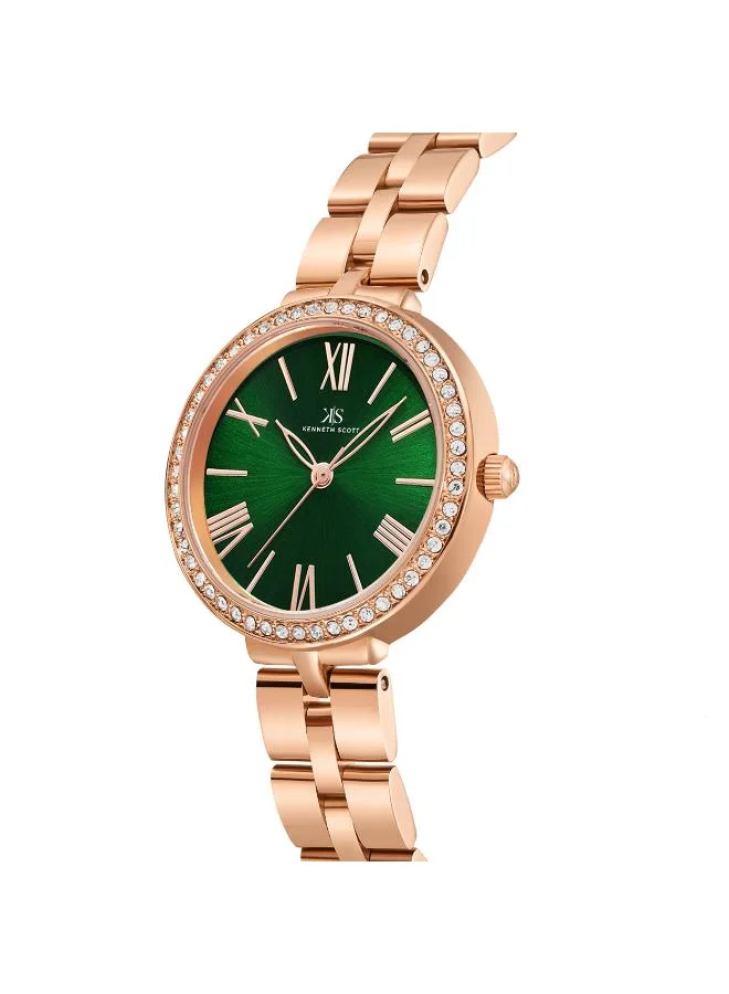 KENNETH SCOTT Women's Analog Display Watch With Rose Gold Stainless Steel Strap - K23502-RBKG