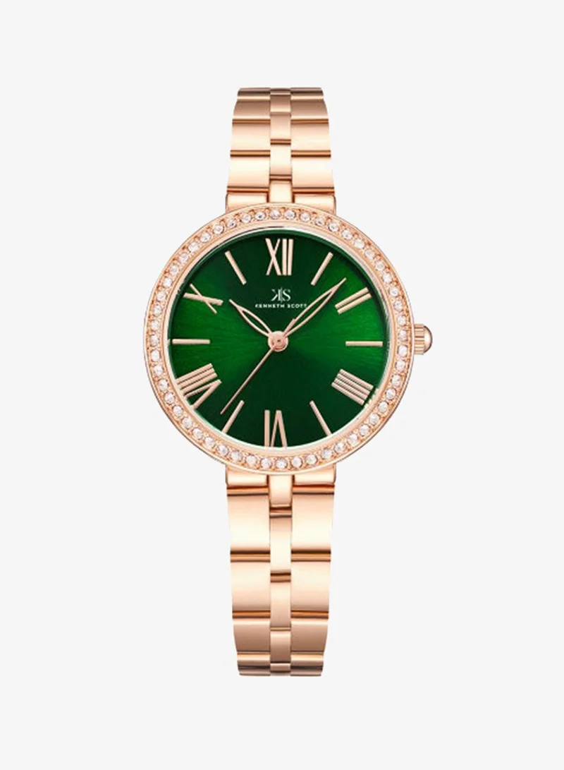 Kenneth Scott Women's Analog Display Watch With Rose Gold Stainless Steel Strap - K23502-RBKG