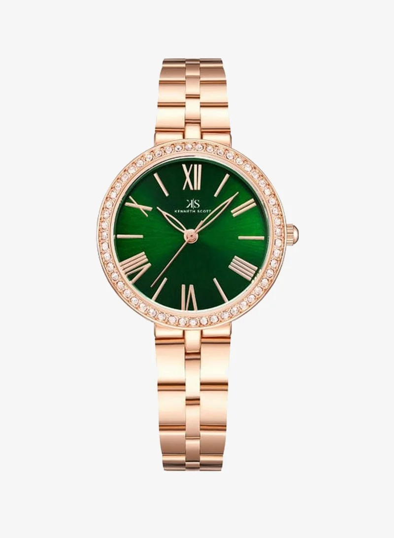 Kenneth Scott Women's Analog Display Watch With Rose Gold Stainless Steel Strap - K23502-RBKG