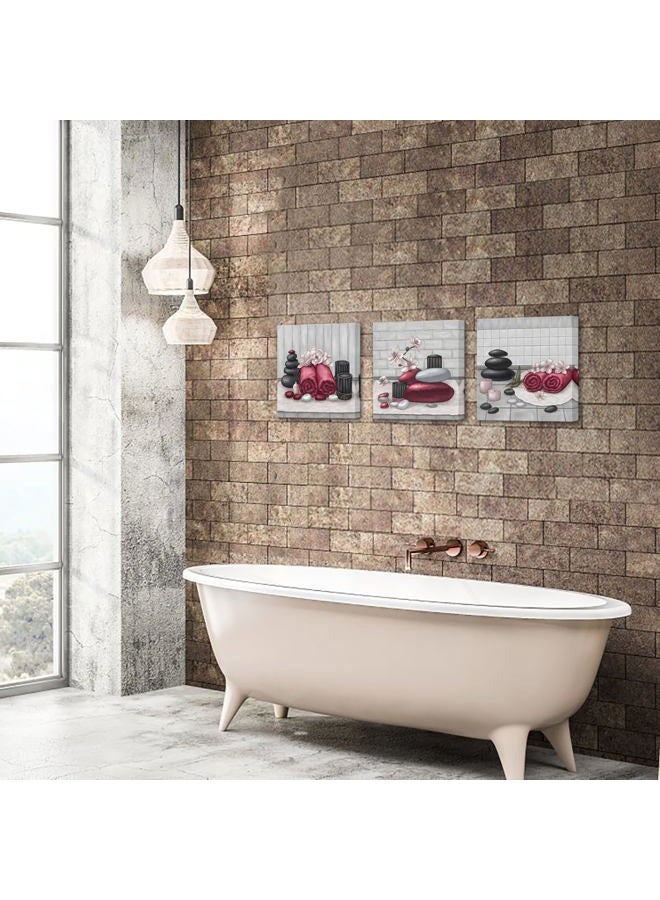 RnnJoile Spa Canvas Wall Art Zen Stone Orchid Picture Painting Burgundy Still Life Prints for Bathroom Zen Meditation Room Decor Framed 12"x16" for Each - Image 2
