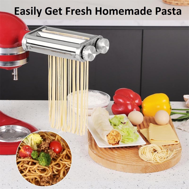 FavorKit Pasta Noodle Maker Attachment Set for KitchenAid Mixers Plus Hub Knob Screw Accessory Included Dough Sheet Roller, Spaghetti & Fettuccine Cutters-Unique Design - Image 4