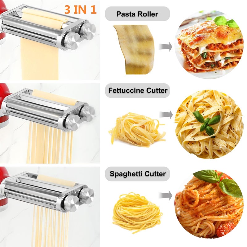 FavorKit Pasta Noodle Maker Attachment Set for KitchenAid Mixers Plus Hub Knob Screw Accessory Included Dough Sheet Roller, Spaghetti & Fettuccine Cutters-Unique Design - Image 2