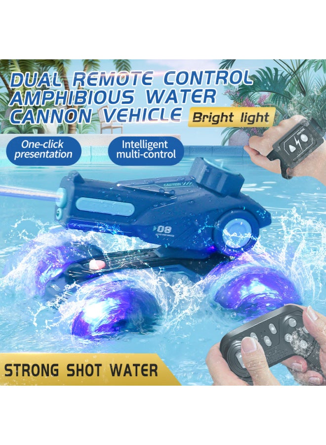 Loquat Children's Lights Amphibious Water Jet Remote Control Car Gesture Sensor Can Fire Water Cannon Tank Car Stunt Car Toy-Color:Amphibious Tank Vehicle  Dark Green-Specifications:Dual Batteries - Image 3