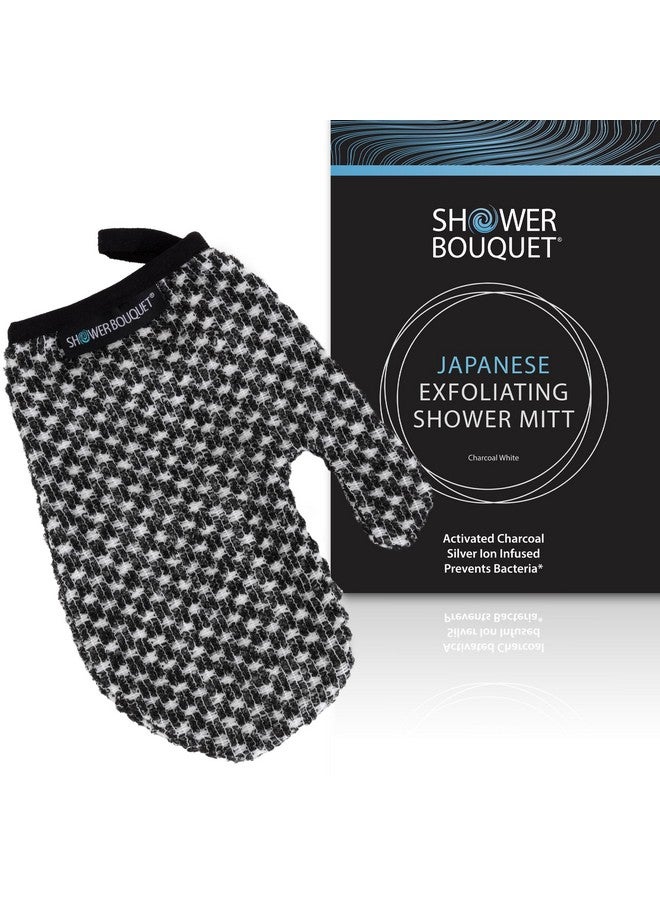 Shower Bouquet Japanese Exfoliating Mitt for Shower [1-Pack, White] - Charcoal & Silver Ion Exfoliating Glove - Gentle Exfoliation & Deep Cleansing Shower Mitt - Exfoliating Body Scrubber Glove, Soft Fabric Inside - Image 1