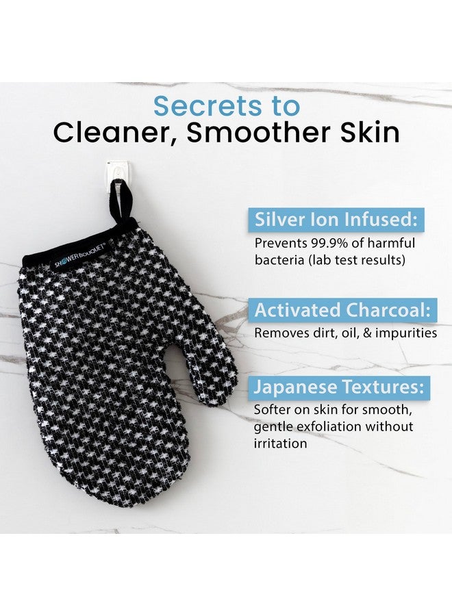 Shower Bouquet Japanese Exfoliating Mitt for Shower [1-Pack, White] - Charcoal & Silver Ion Exfoliating Glove - Gentle Exfoliation & Deep Cleansing Shower Mitt - Exfoliating Body Scrubber Glove, Soft Fabric Inside - Image 3