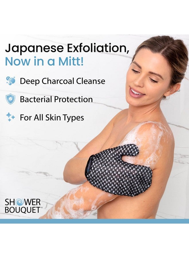 Shower Bouquet Japanese Exfoliating Mitt for Shower [1-Pack, White] - Charcoal & Silver Ion Exfoliating Glove - Gentle Exfoliation & Deep Cleansing Shower Mitt - Exfoliating Body Scrubber Glove, Soft Fabric Inside - Image 2