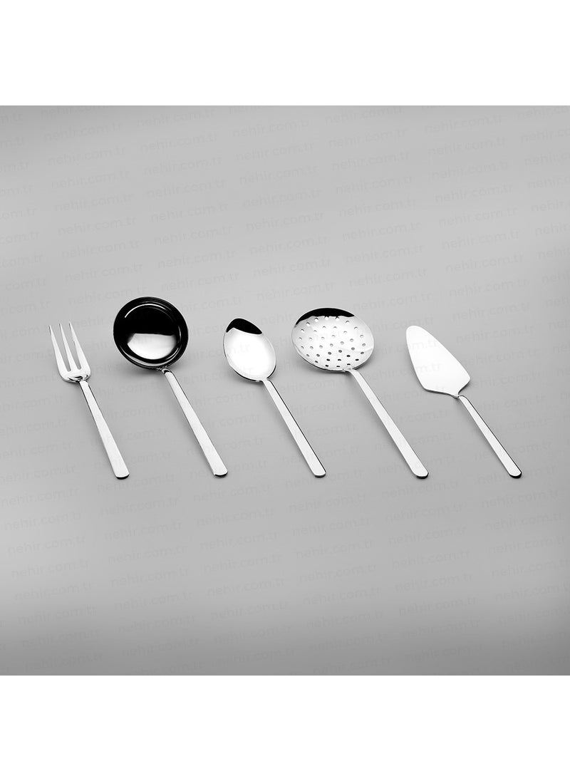 Nehir Sofia Plain 5 Piece Stainless Steel Serving Set 