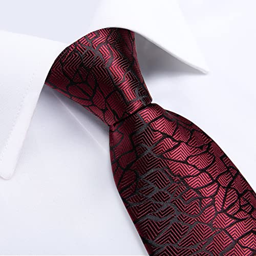 DiBanGu Plaid Ties for Men Silk Checkered Necktie and Pocket Square Cufflinks Tie Clip Set with Gift Box for Wedding Business, Red and Black - Image 5