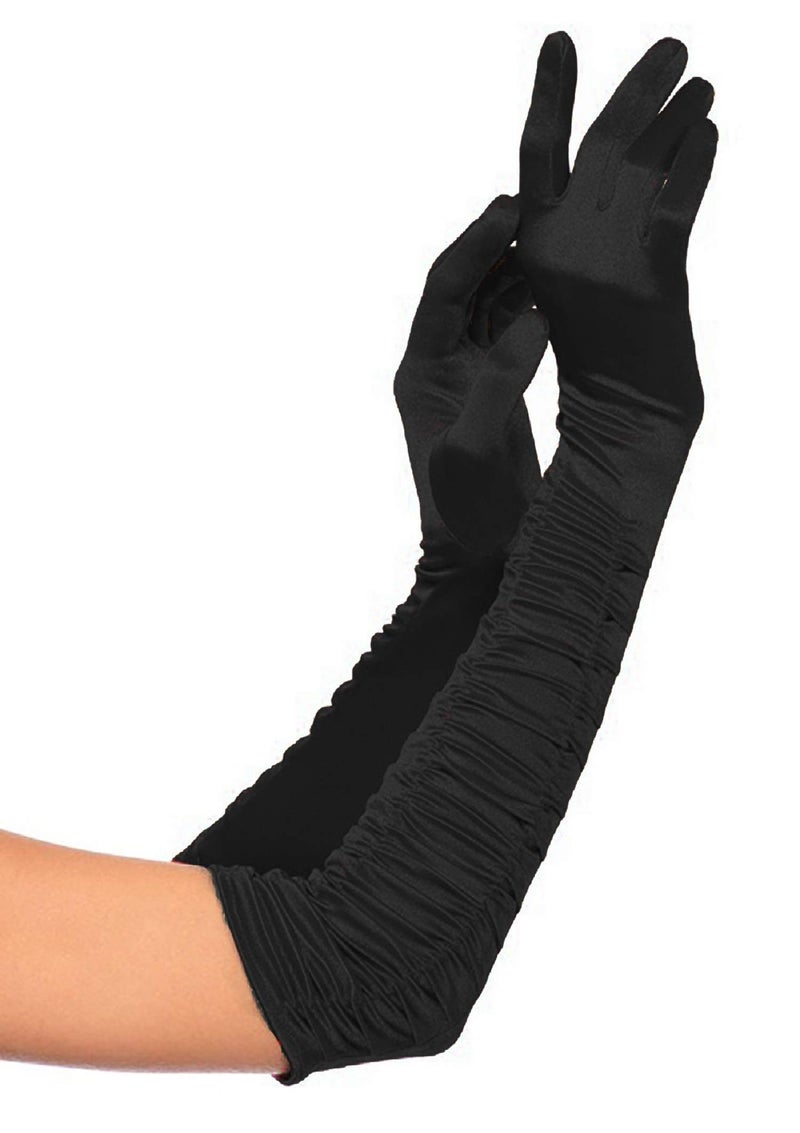 Deceny CB Party Gloves for Women Long Satin Opera Gloves Shirred Elbow Gloves (Normal Size, Black - Image 1