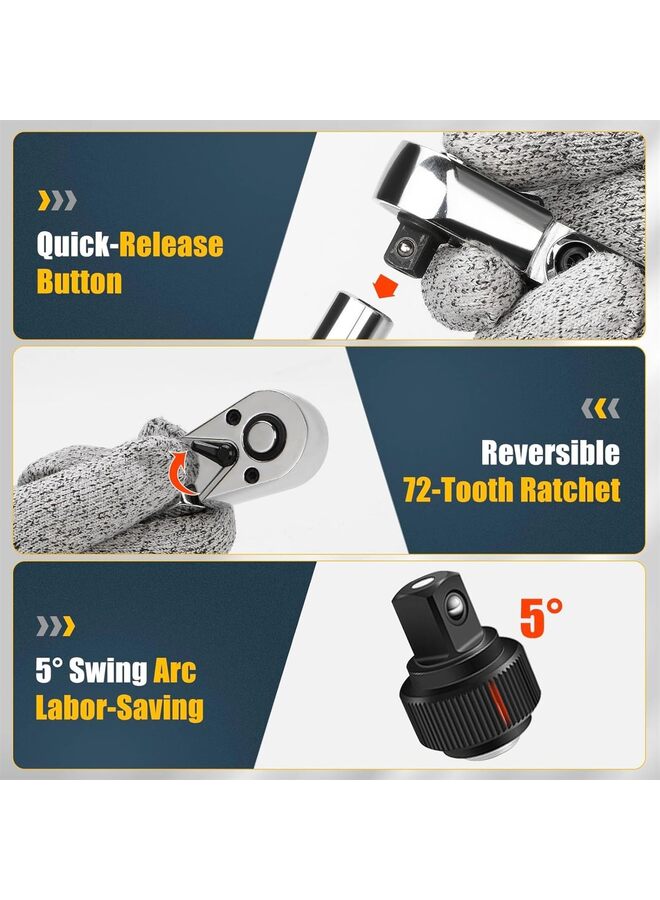 Mini Ratchet Wrench 72 Tooth Square Head Wrench 1/4 3/8 1/2 Inch Drive Short Ratchet Kit Quick Release Head - Image 2