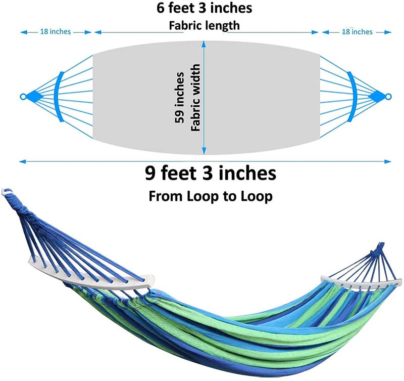 Baskety Double 2 Person Cotton Fabric Canvas Travel Hammocks 450lbs Ultralight Camping Hammock Portable Beach Swing Bed with HardwoodWooden 280 100cm Blue - Image 2