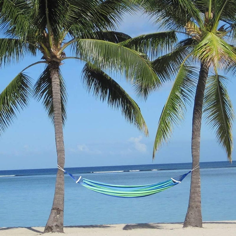 Baskety Double 2 Person Cotton Fabric Canvas Travel Hammocks 450lbs Ultralight Camping Hammock Portable Beach Swing Bed with HardwoodWooden 280 100cm Blue - Image 3