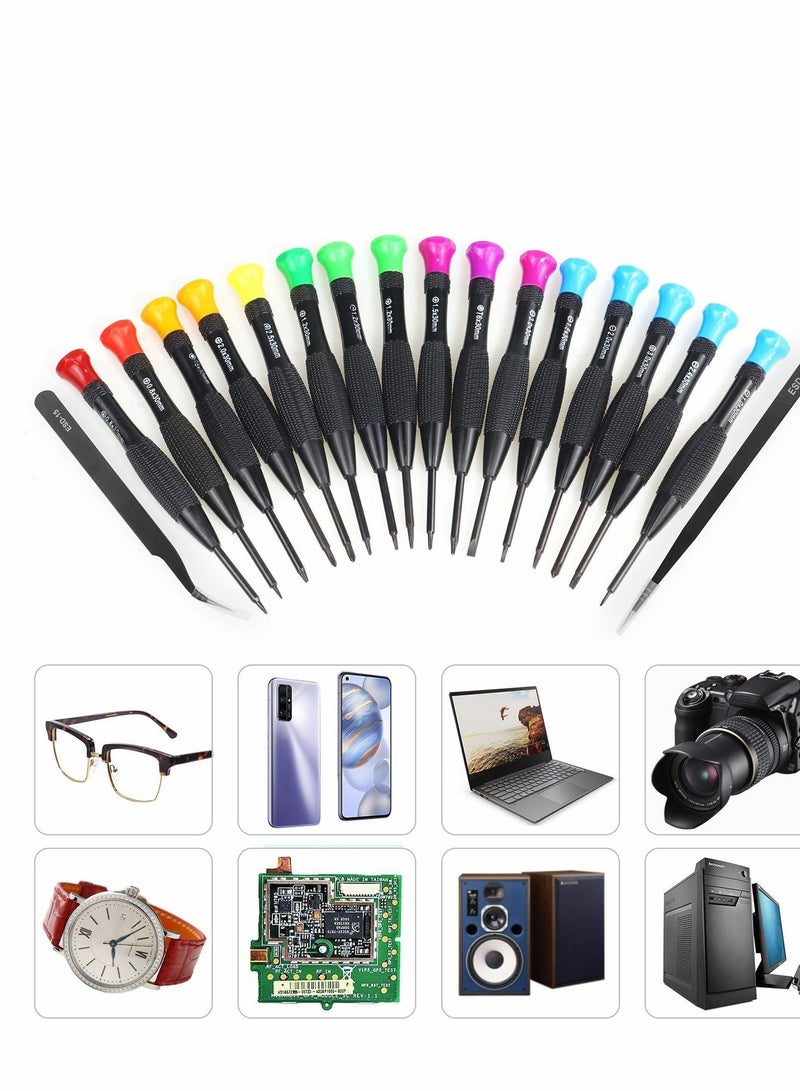 Y&D Screwdriver Kit 18Pcs Precision Magnetic Small Screwdrivers with Flathead Phillips Star Tweezers for Mobile Phone Smartphone Game Console Tablet PC Watch  - Image 2