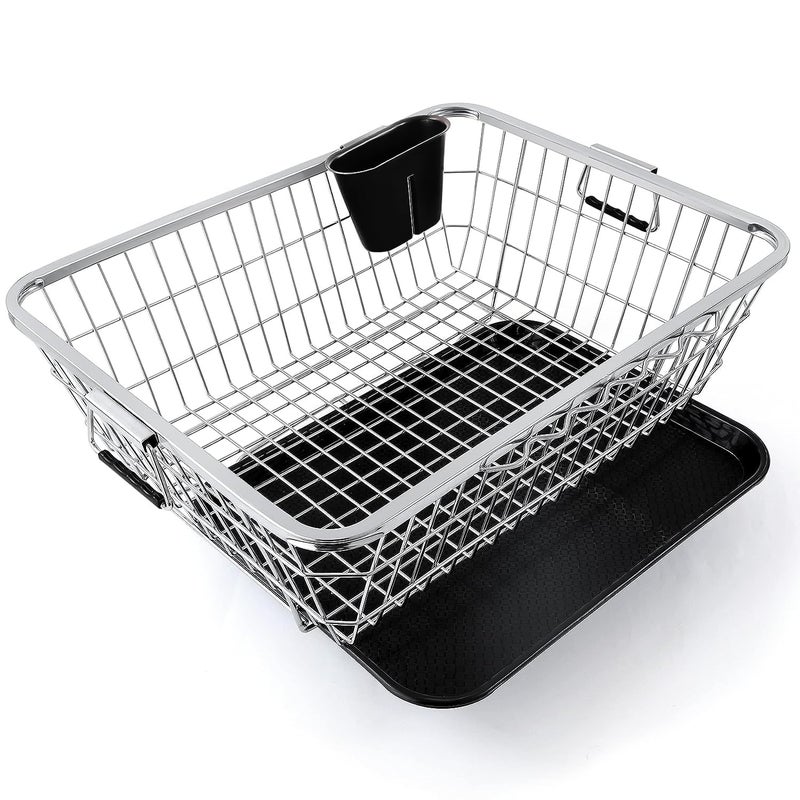 Swarni Dish Drying Rack Stainless Steel Dish Drainer Rack Organizer in Sink Drainage Rack Over SinkDish Drainer Basket Shelf on Counter with Stainless Steel Utensil Holder Large 594422cm - Image 1