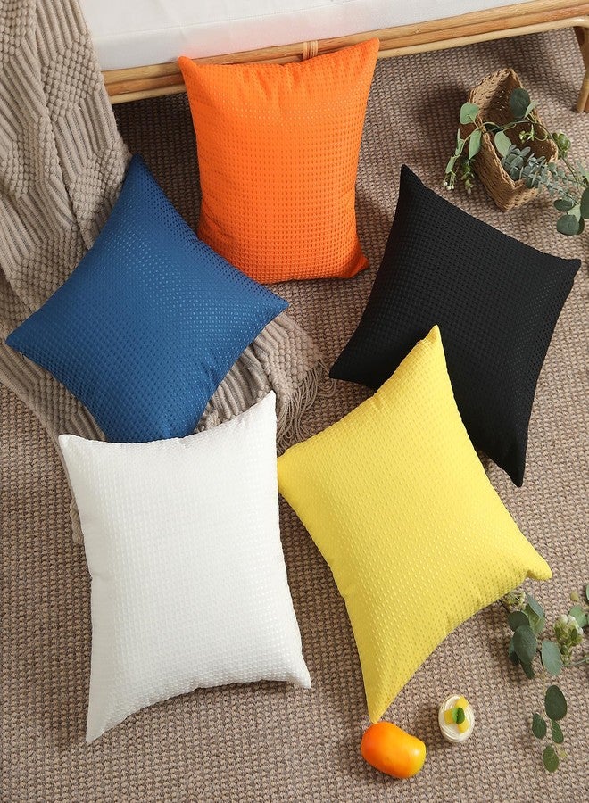 DFXSZ Outdoor Pillow Covers 18X18 Inch Set of 2 Dark Blue Waffle Textured Polyester Pillow Covers Spring Summer Outdoor Waterproof Decor for Patio Funiture Garden 025A18 - Image 5