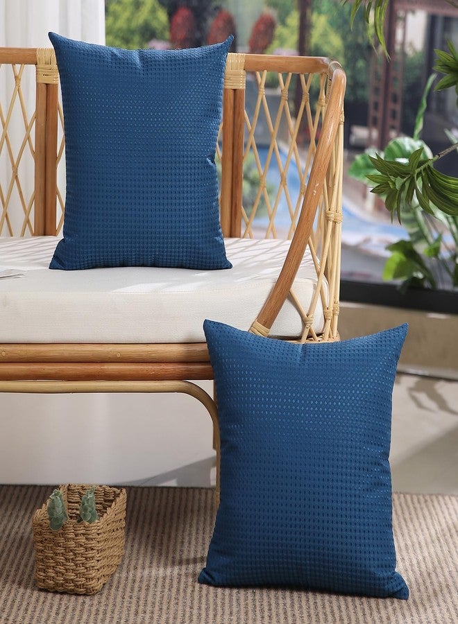 DFXSZ Outdoor Pillow Covers 18X18 Inch Set of 2 Dark Blue Waffle Textured Polyester Pillow Covers Spring Summer Outdoor Waterproof Decor for Patio Funiture Garden 025A18 - Image 4