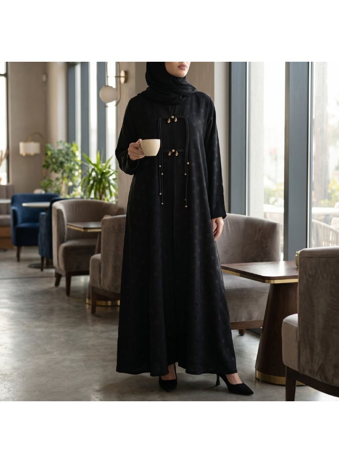 Dakakeen Concept “Al-Musammimah Nashl” Jacquard Crepe Abaya for Women by Dakakeen Al-Kheir – Saudi Style Luxury Women's Abaya - Premium Elegant Abaya in High-Quality Jacquard Crepe Fabric for Refined, Comfortable Style - Image 2