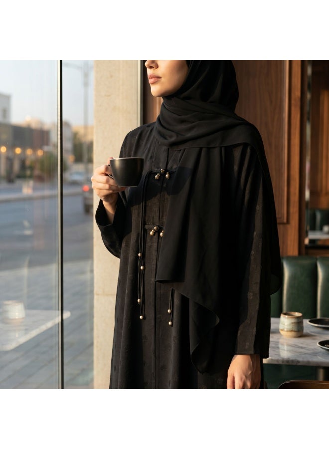 Dakakeen Concept “Al-Musammimah Nashl” Jacquard Crepe Abaya for Women by Dakakeen Al-Kheir – Saudi Style Luxury Women's Abaya - Premium Elegant Abaya in High-Quality Jacquard Crepe Fabric for Refined, Comfortable Style - Image 3