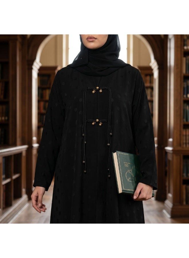 Dakakeen Concept “Al-Musammimah Nashl” Jacquard Crepe Abaya for Women by Dakakeen Al-Kheir – Saudi Style Luxury Women's Abaya - Premium Elegant Abaya in High-Quality Jacquard Crepe Fabric for Refined, Comfortable Style - Image 4