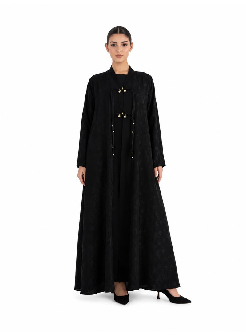 Dakakeen Concept “Al-Musammimah Nashl” Jacquard Crepe Abaya for Women by Dakakeen Al-Kheir – Saudi Style Luxury Women's Abaya - Premium Elegant Abaya in High-Quality Jacquard Crepe Fabric for Refined, Comfortable Style - Image 1