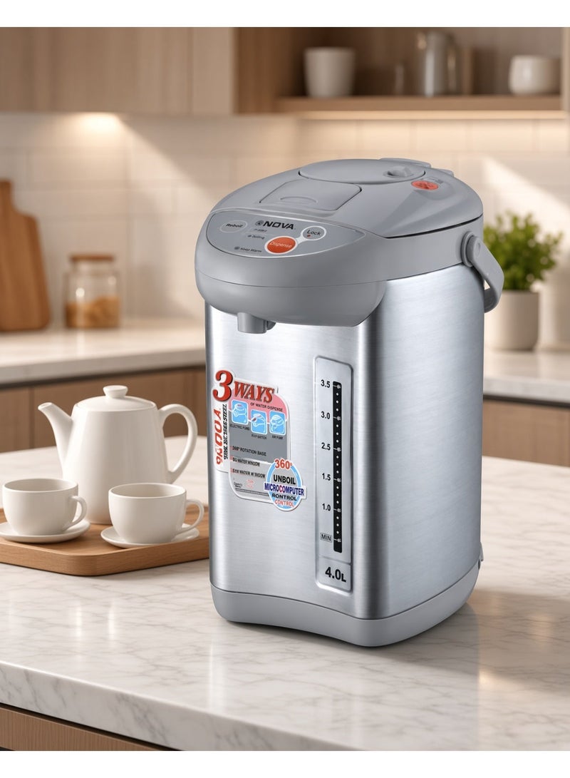 Nova NK-1335ETH 4L 750W Electric Thermo Pot, Stainless Steel Hot Water Boiler & Dispenser with 3-Way Water Dispensing, Reboil & De-Chlorine Function, Large Capacity Hot Water Dispenser for Home & Office - Image 4