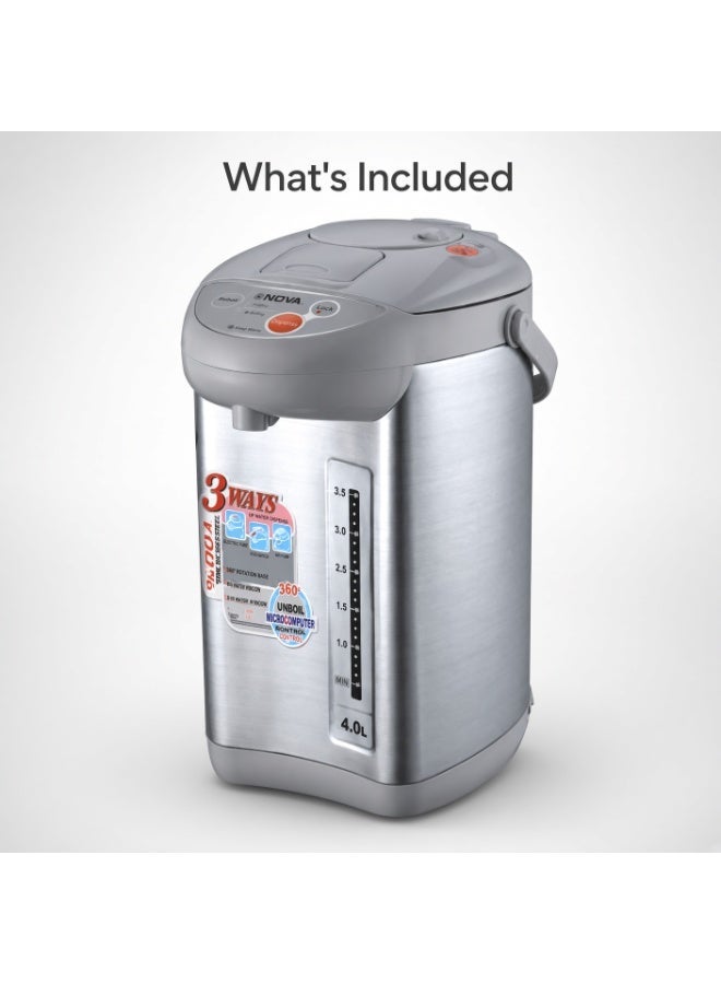 Nova NK-1335ETH 4L 750W Electric Thermo Pot, Stainless Steel Hot Water Boiler & Dispenser with 3-Way Water Dispensing, Reboil & De-Chlorine Function, Large Capacity Hot Water Dispenser for Home & Office - Image 3