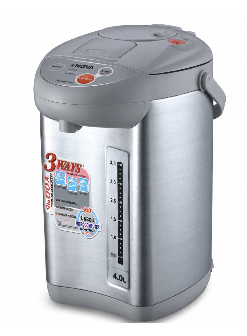 Nova NK-1335ETH 4L 750W Electric Thermo Pot, Stainless Steel Hot Water Boiler & Dispenser with 3-Way Water Dispensing, Reboil & De-Chlorine Function, Large Capacity Hot Water Dispenser for Home & Office - Image 1