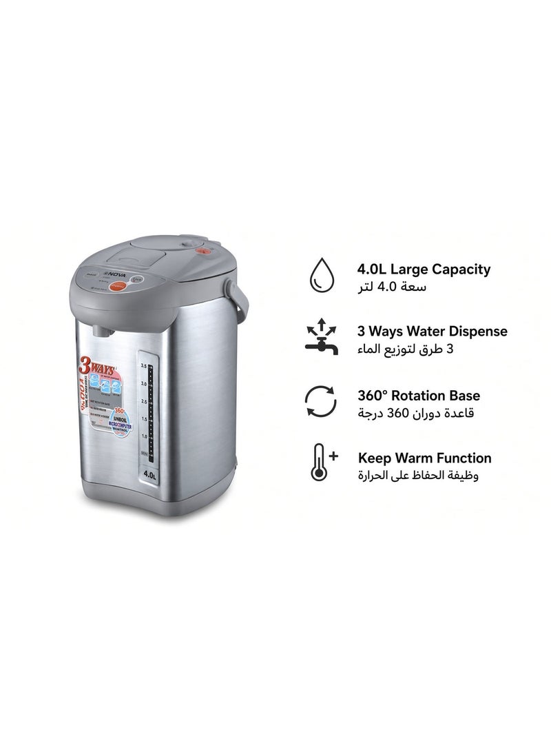 Nova NK-1335ETH 4L 750W Electric Thermo Pot, Stainless Steel Hot Water Boiler & Dispenser with 3-Way Water Dispensing, Reboil & De-Chlorine Function, Large Capacity Hot Water Dispenser for Home & Office - Image 5