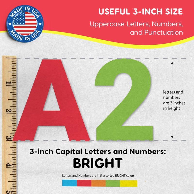 FreshCut Crafts 209 Pcs 3" Bright Bulletin Board Letters & Numbers, Capital, Numbers, Punctuation, US Made Card Stock Punch Out Letters for Poster, Bulletin Board, Classroom - Precut - Image 3