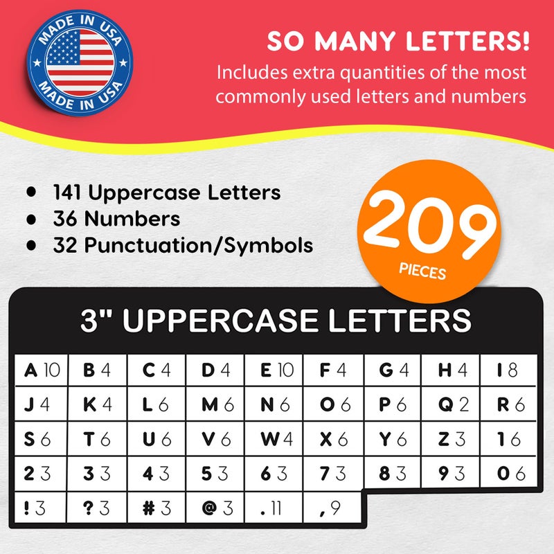 FreshCut Crafts 209 Pcs 3" Bright Bulletin Board Letters & Numbers, Capital, Numbers, Punctuation, US Made Card Stock Punch Out Letters for Poster, Bulletin Board, Classroom - Precut - Image 4