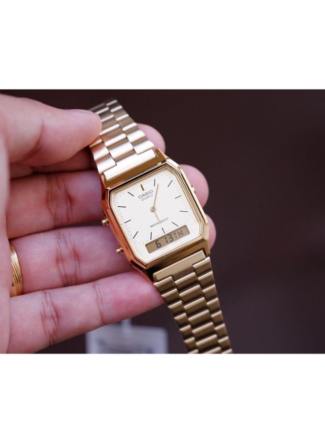 CASIO Men Water Resistant Stainless Steel Analog Wrist Watch AQ-230GA-9D - 39 mm - Gold - Image 4