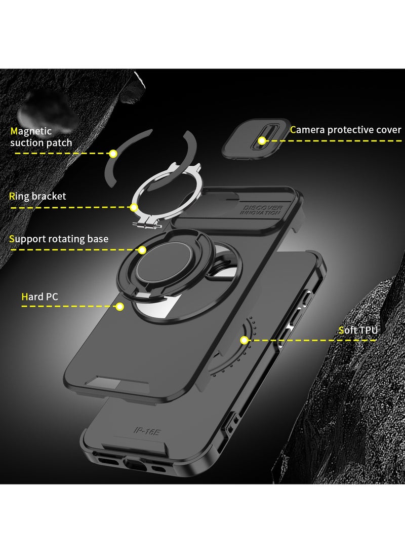 عام غطاء آيفون 16 إي - مقاوم عالي الجودة للصدمات والسقوط مع حامل حلقي مغناطيسي دوّار مدمج، مصنوع من TPU وPC متين، غطاء واقي لآيفون 16 إي (6.1 بوصة 2025) - Image 4
