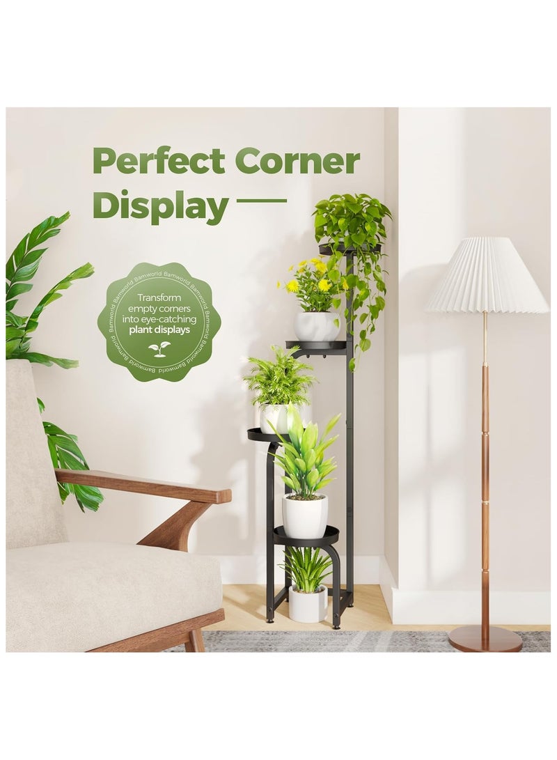 NANAO حامل نباتات طويل داخلي خارجي، حامل أصيص زهور معدني للزاوية لعدة نباتات، رف نباتات ثقيل 4 طبقات لشرفة الحديقة أو البلكونة أو غرفة المعيشة أو النوم - Image 4