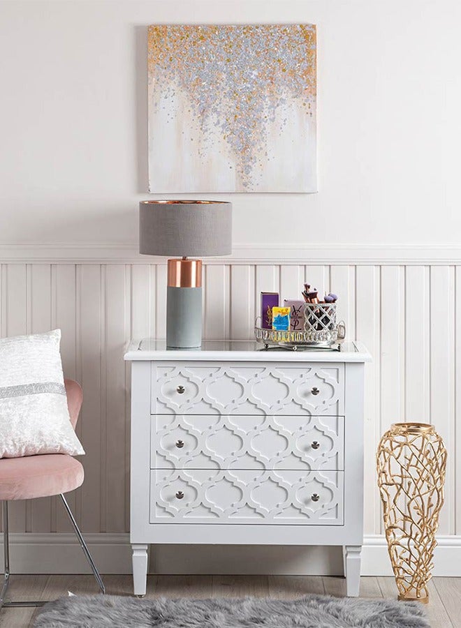 VANITY LIVING Chest of Drawers, 3 Drawers Marrakech Large White Wood and Mirrored Top Storage Cabinet, Bedside Drawer for Hallway, Bedroom & Living Room Furniture - Image 2