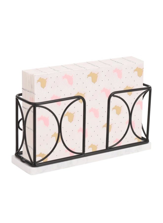 Winmien Napkin Holder with Marble Base, Freestanding Guest Towel Paper Dispenser for Table, Modern Metal Napkin Stand, Ideal for All Kitchen Bathroom Vanity, Kitchen Decor Accessories (Matte Black) - Image 1