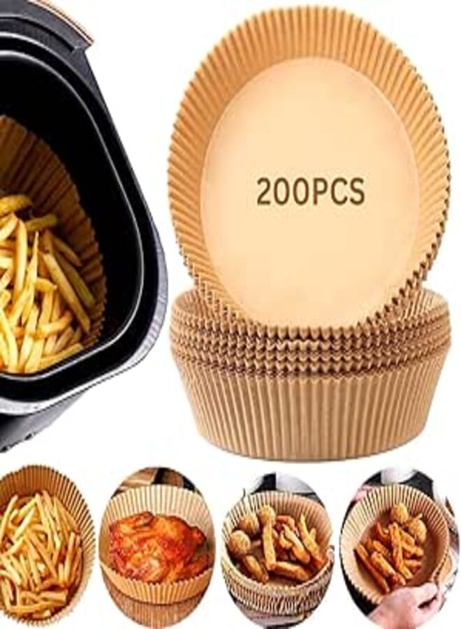 Air Fryer Liners Disposable, 200Pcs Parchment Paper, Airfryer Liners Disposable Paper for Baking, Non-Stick Air Fryer Liners Round Brown (200 Pcs - 6.3 Inches)