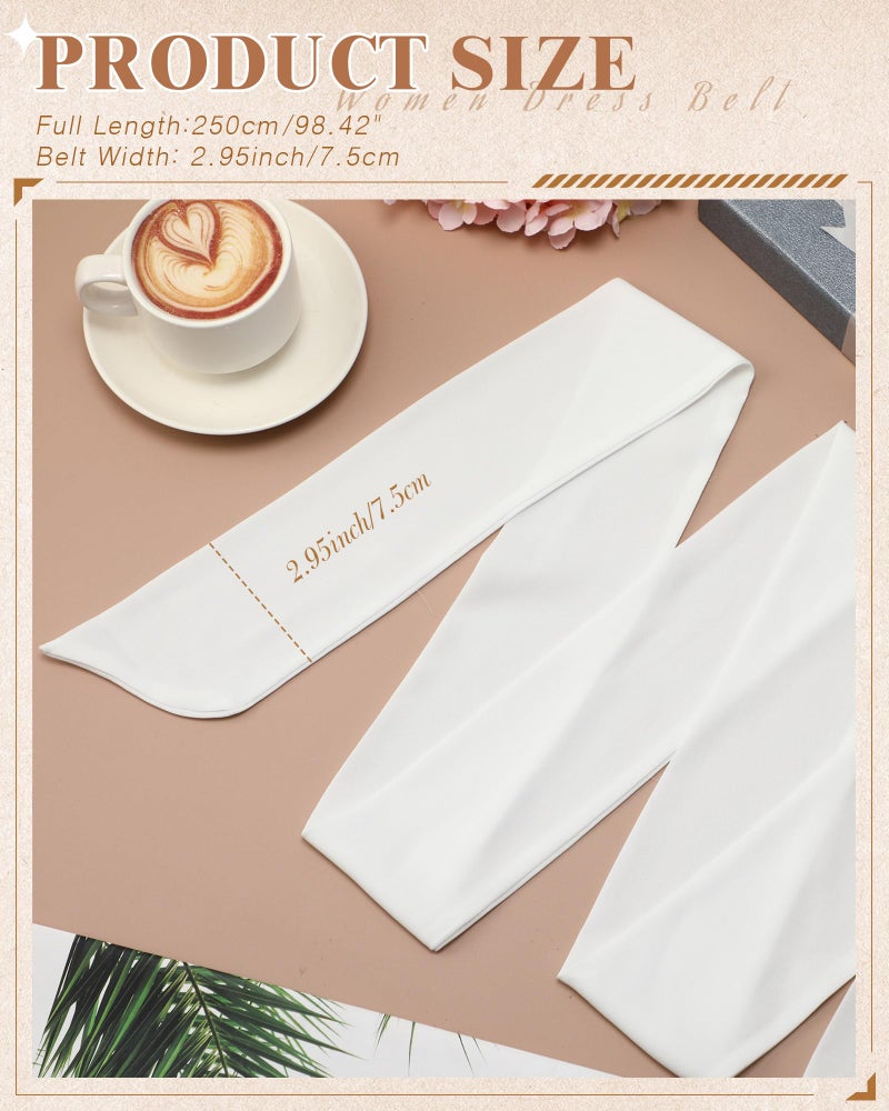 Glitopper Women Chiffon Sash Belt Dress Sash Waist Bridal Wedding Belt 50s Accessories 3'' Wide(White,Classic Style) - Image 2