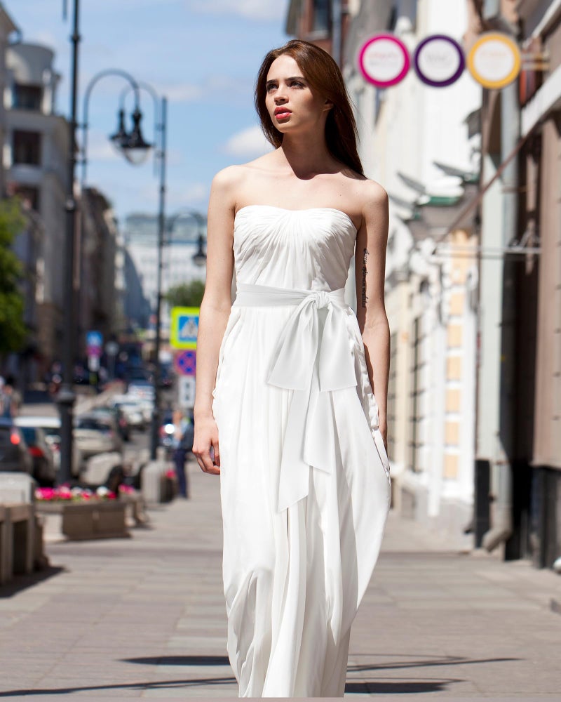 Glitopper Women Chiffon Sash Belt Dress Sash Waist Bridal Wedding Belt 50s Accessories 3'' Wide(White,Classic Style) - Image 3