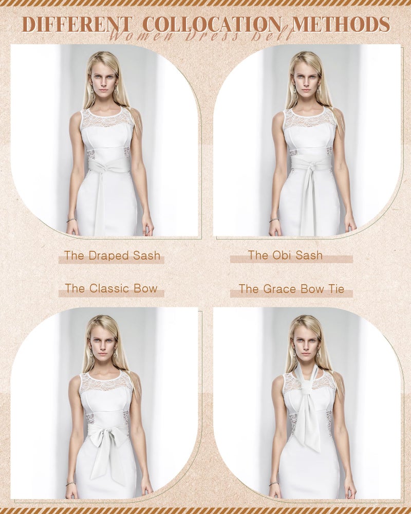 Glitopper Women Chiffon Sash Belt Dress Sash Waist Bridal Wedding Belt 50s Accessories 3'' Wide(White,Classic Style) - Image 4