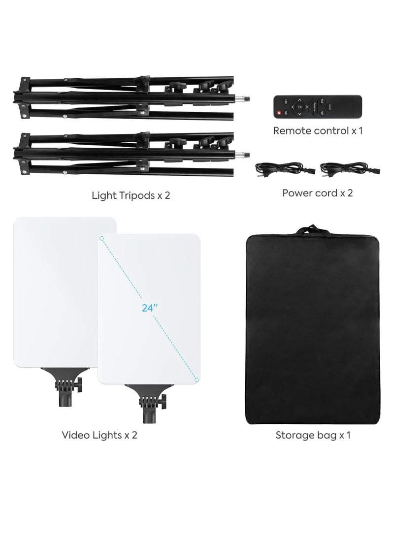 Set of 2 - 24 Inch LED Video Light Set – 2700-7500K Dimmable Continuous Photography Lighting with Remote Control & 200 cm Tripod, CRI 96+ Studio Lights for TikTok, YouTube, Video Photography  - Image 1