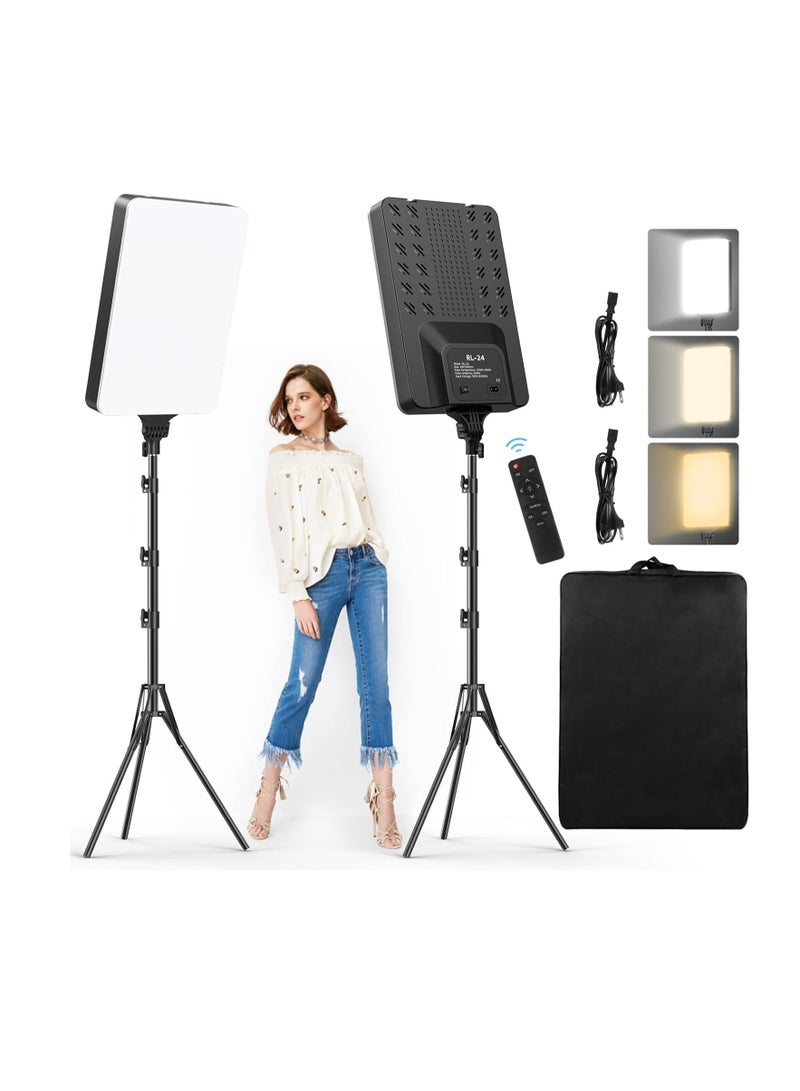 Set of 2 - 24 Inch LED Video Light Set – 2700-7500K Dimmable Continuous Photography Lighting with Remote Control & 200 cm Tripod, CRI 96+ Studio Lights for TikTok, YouTube, Video Photography  - Image 3