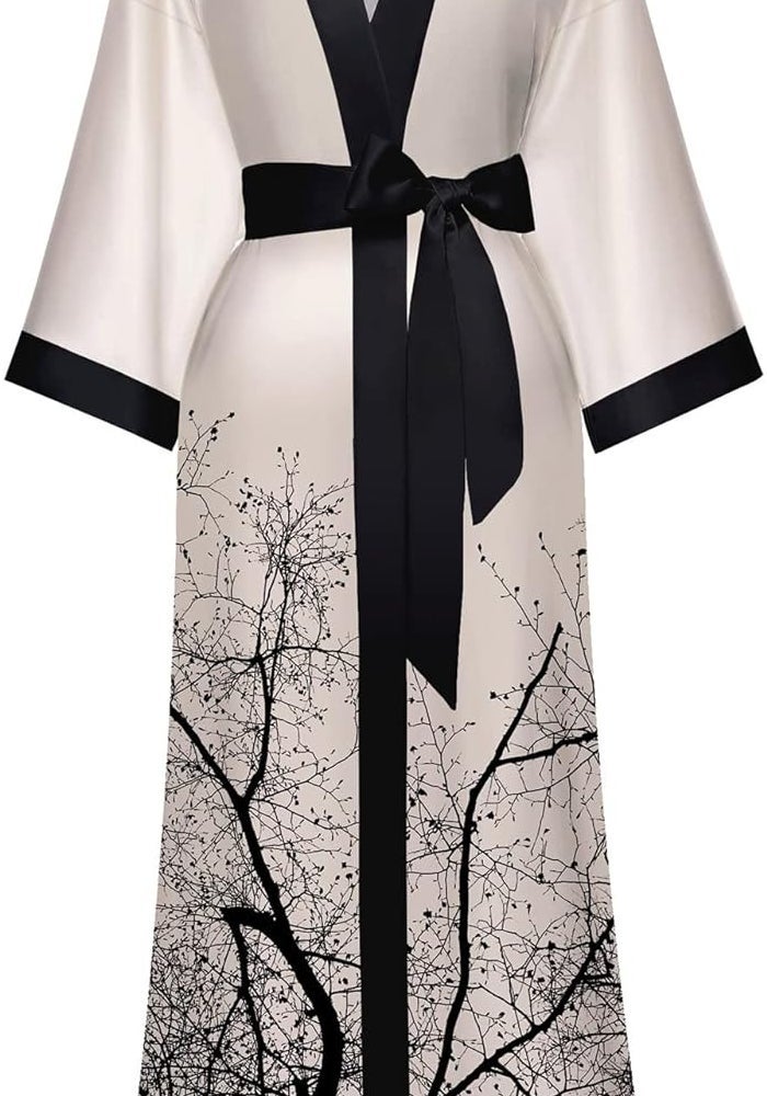Kihnop Women's Floral Long Kimono Robe - Satin Silk Bathrobe Cover Up - Image 1