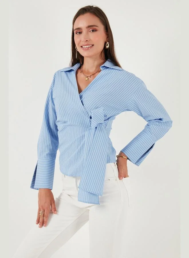 ليلا قميص نسائي قطني بأكمام طويلة وتفاصيل ربط من ليلا