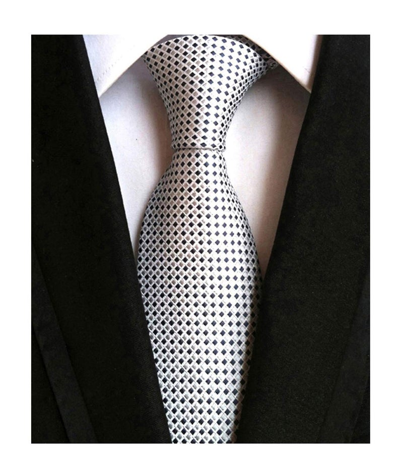 Ctskyte Men Classic Black Silver Jacquard Woven Silk Tie Geometric Micro Checks Neckties - Image 2