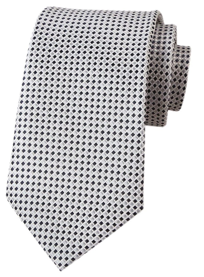 Ctskyte Men Classic Black Silver Jacquard Woven Silk Tie Geometric Micro Checks Neckties - Image 4