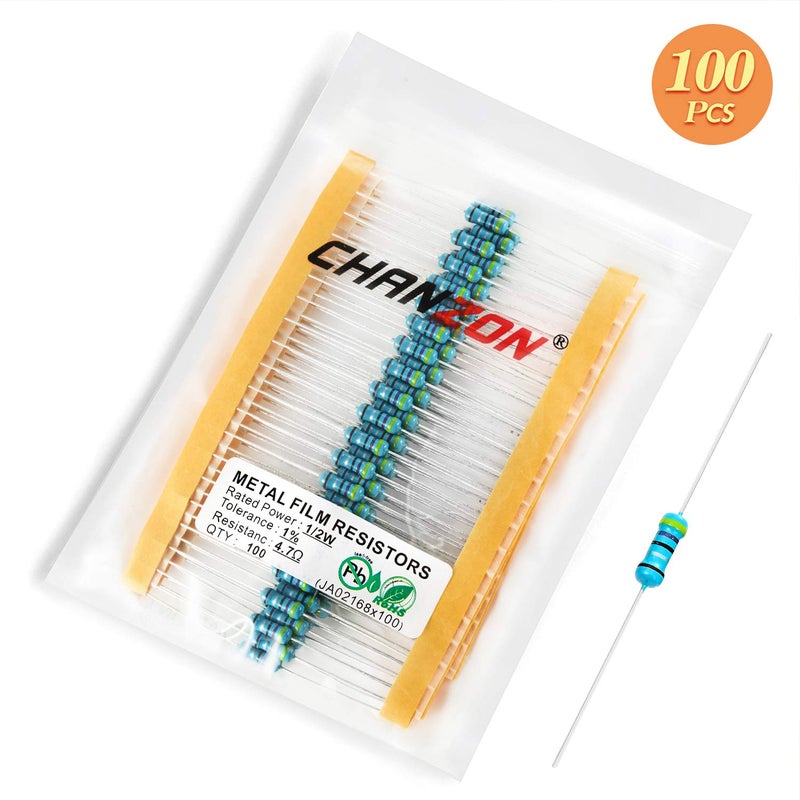 CHANZON 100pcs 1/2W (0.5W) 4.7 Ω ohm 4r7 Metal Film Fixed Resistor 0.01 ±1% Tolerance 4.7R MF Through Hole Resistors Current Limiting Rohs Certificated - Image 5